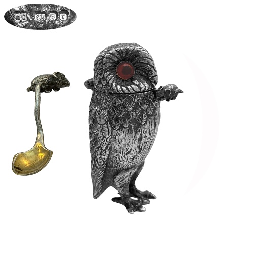 Sterling Silver Owl Condiment Set 1974